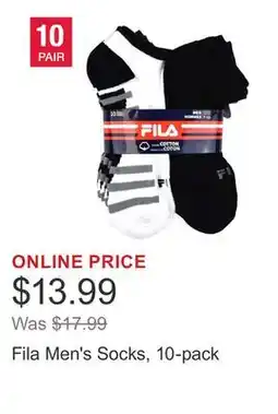 Costco Fila Men's Socks, 10-pack offer