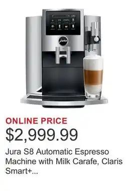 Costco Jura S8 Automatic Espresso Machine with Milk Carafe, Claris Smart+ Filters, and Milk Pipe offer