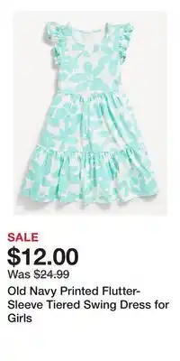 Old Navy Old Navy Printed Flutter-Sleeve Tiered Swing Dress for Girls offer
