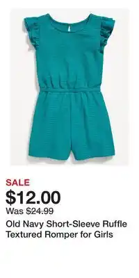 Old Navy Old Navy Short-Sleeve Ruffle Textured Romper for Girls offer