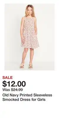 Old Navy Old Navy Printed Sleeveless Smocked Dress for Girls offer