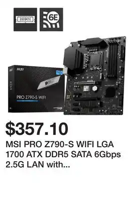 Newegg MSI PRO Z790-S WIFI LGA 1700 ATX DDR5 SATA 6Gbps 2.5G LAN with Wi-Fi 6E Motherboard offer