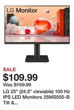 Newegg LG 25 (24.5 viewable) 100 Hz IPS LED Monitors 25MS550-B Tilt & Height Adjustable Stand Black offer