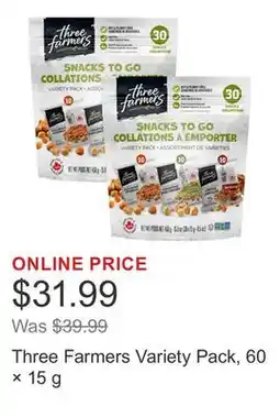 Costco Three Farmers Variety Pack, 60 × 15 g offer