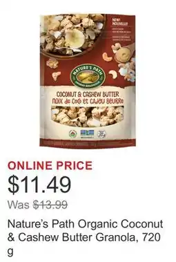 Costco Nature's Path Organic Coconut & Cashew Butter Granola, 720 g offer