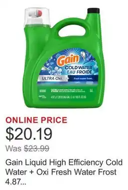 Costco Gain Liquid High Efficiency Cold Water + Oxi Fresh Water Frost 4.87 L 121 Loads offer