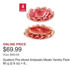 Costco Gualerzi Pre-sliced Antipasto Meats Variety Pack 80 g (2.8 oz) × 8 pack offer