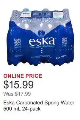 Costco Eska Carbonated Spring Water 500 mL 24-pack offer