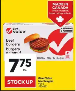 Giant Tiger Giant Value beef burgers offer