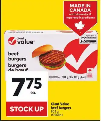Giant Tiger Giant Value beef burgers offer