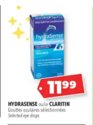 Familiprix HYDRASENSE or CLARITIN Selected eye drops offer