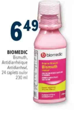 Familiprix BIOMEDIC Bismuth, Antidiarrheal, 24 caplets or 230 ml offer