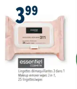 Familiprix ESSENTIEL COSMETIK Makeup remover wipes 3 in 1, 25 wipes offer