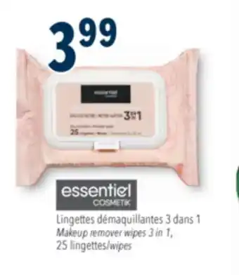 Familiprix ESSENTIEL COSMETIK Makeup remover wipes 3 in 1, 25 wipes offer