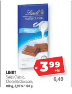 Familiprix LINDT Swiss Classic, Chocolate 100 g, 3,99 $ / 100 g offer