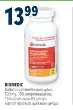 Familiprix BIOMEDIC Acetaminophen, 500 mg, 150 tablets, or 80 gelcaps rapid action gelcaps offer