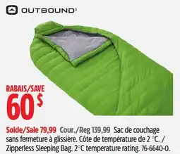 Canadian Tire Outbound Zipperless Sleeping Bag 2°C temperature rating offer