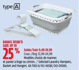 Canadian Tire type A Selected Laundry Hampers, Basket and Hangers offer