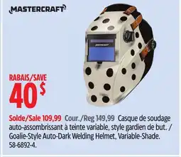 Canadian Tire Mastercraft Goalie-Style Auto-Dark Welding Helmet offer