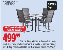 Canadian Tire CANVAS Minden Dining Set. 4 sling chairs and table. Rust-resistant frame offer