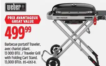 Canadian Tire Weber Traveler Grill with Folding Cart Stand offer