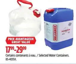 Canadian Tire Reliance Selected Water Containers offer