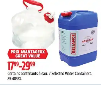 Canadian Tire Reliance Selected Water Containers offer