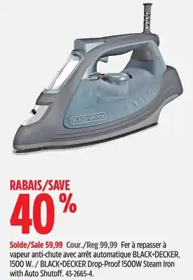 Canadian Tire BLACK+DECKER Drop-Proof 1500W Steam Iron with Auto Shutoff offer