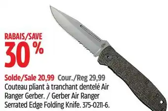 Canadian Tire Gerber Air Ranger Serrated Edge Folding Knife offer