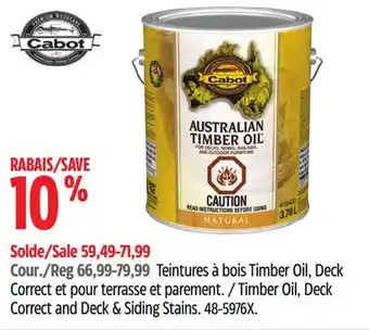 Canadian Tire Cabot Timber Oil, Deck Correct and Deck Siding Stains offer
