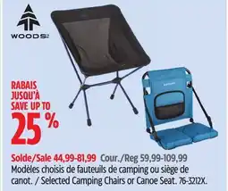 Canadian Tire Woods Selected Camping Chairs or Canoe Seat offer