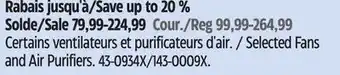 Canadian Tire Honeywell Selected Fans and Air Purifiers offer