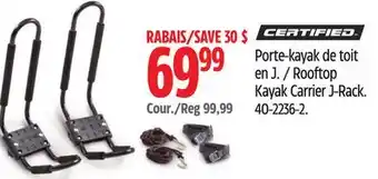 Canadian Tire Certified Rooftop Kayak Carrier J-Rack offer