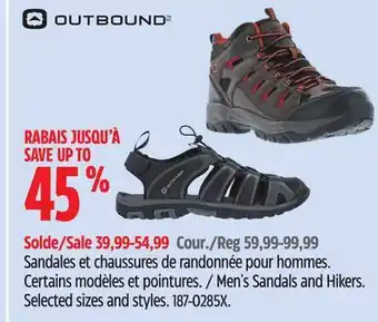 Canadian Tire Outbound Men's Sandals and Hikers. Selected sizes and styles offer