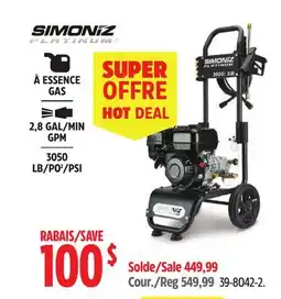 Canadian Tire Simoniz Platinum 3050 PSI 2.8 GPM Gas Pressure Washer with Extension offer