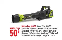 Canadian Tire 48V Brushless AeroForce 750 CFM Leaf Blower With 4AH Battery & Charger offer