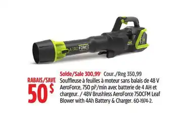 Canadian Tire 48V Brushless AeroForce 750 CFM Leaf Blower With 4AH Battery & Charger offer