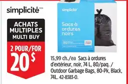 Canadian Tire Simplicite Outdoor Garbage Bags offer