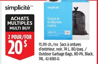 Canadian Tire Simplicite Outdoor Garbage Bags offer