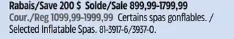 Canadian Tire Selected Inflatable Spas offer
