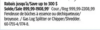 Canadian Tire Champion Gas Log Splitter or Chipper/Shredder offer