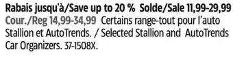 Canadian Tire Selected Stallion and AutoTrends Car Organizers offer