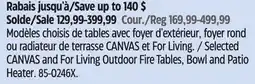 Canadian Tire Selected CANVAS and For Living Outdoor Fire Tables, Bowl and Patio Heater offer