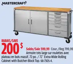 Canadian Tire Mastercraft 72˝ Extra-Wide Rolling Cabinet with Butcher-Block Top offer