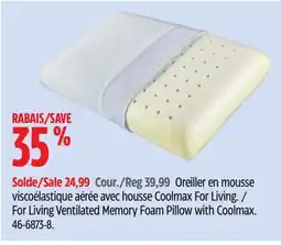 Canadian Tire For Living Ventilated Memory Foam Pillow with Coolmax offer