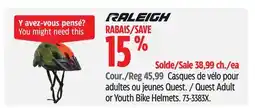 Canadian Tire Raleigh Quest Adult or Youth Bike Helmets offer