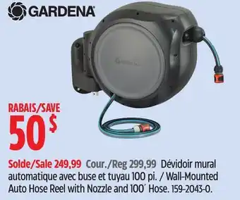 Canadian Tire Gardena Wall-Mounted Auto Hose Reel with Nozzle and 100´ Hose offer