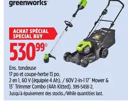Canadian Tire Greenworks 60V 2-in-1.17 Mower & 13 Trimmer combo (4Ah Kitted) offer