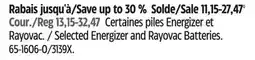 Canadian Tire Selected Energizer and Rayovac Batteries offer