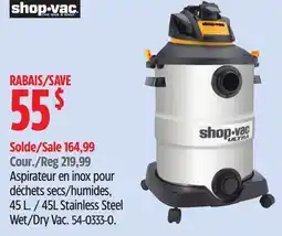 Canadian Tire 45L Stainless Steel Wet/Dry Vac offer